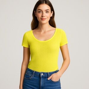 Ann Taylor Neon Yellow Crochet Overlay Top Women’s S – Y2K Retro 80s 90s Fishnet